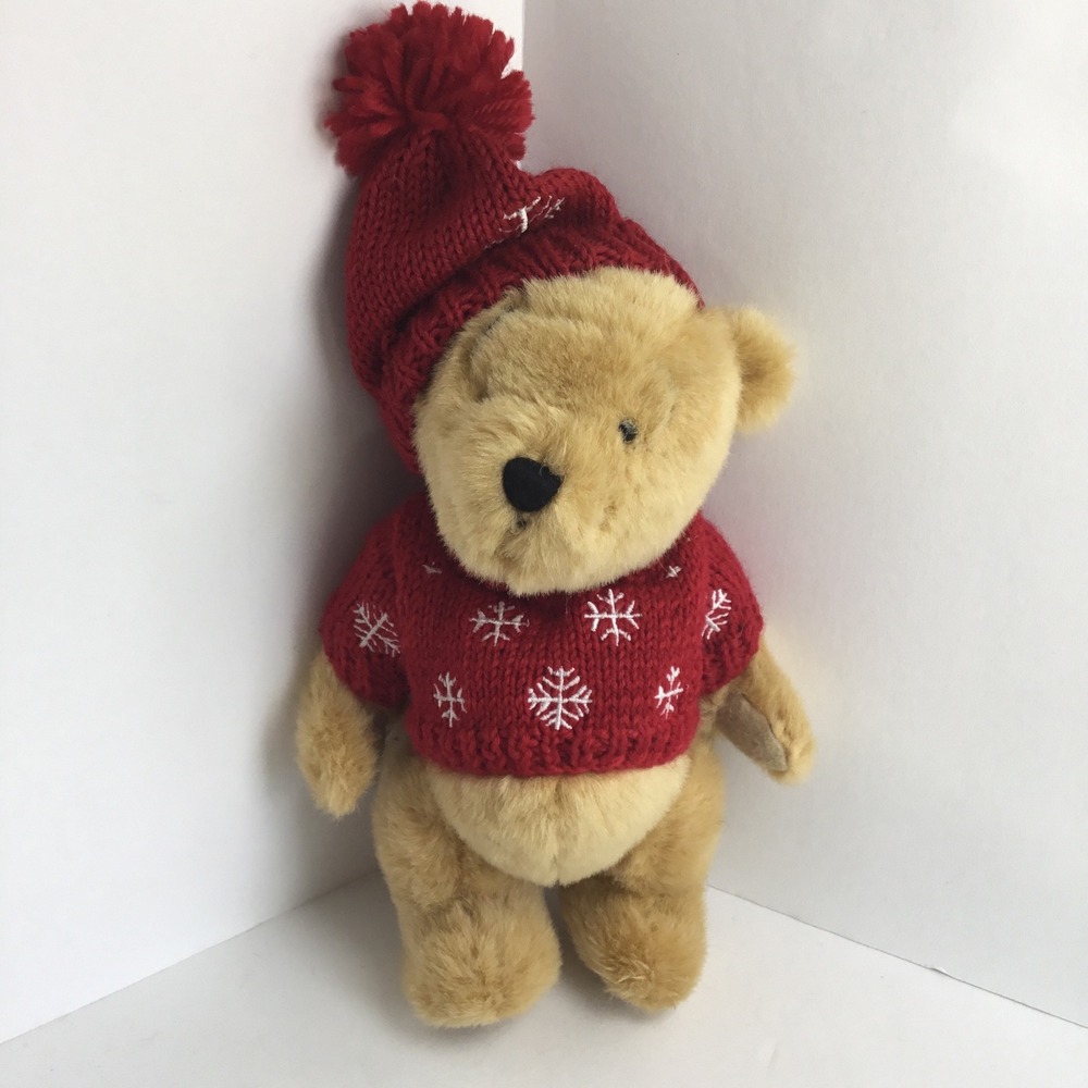 Boyds Bears & Friends "Pooh" Bear Plush Red Snowflake Sweater &‎ Hat